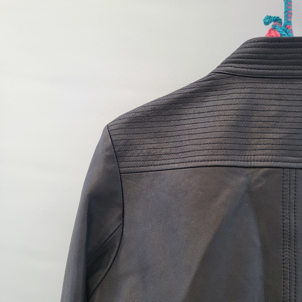 Truth+Pride Black Leather Moto Jacket Size Large Minimalist Classic Gold Neutral - Picture 10 of 16